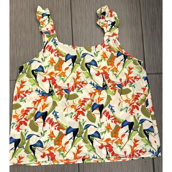 Rose + Olive Tank Top Women’s Floral Runched Strap Tank Top Size XL NWT Bright - Picture 6 of 7